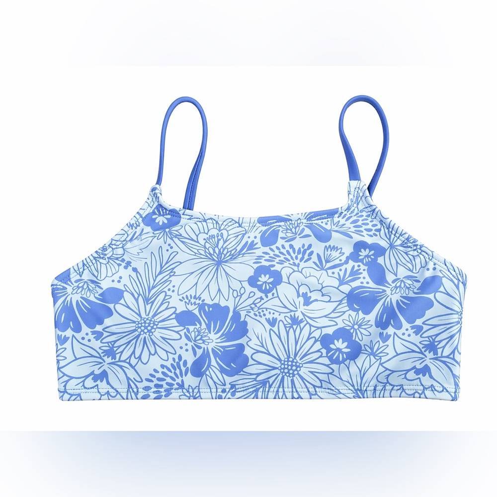 Art Class Blue Floral Swim Top Kids XL Bikini Top Cute Summer